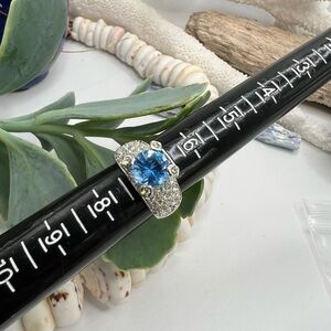 Elegant Blue and Silver Women's Cocktail Glam Ring